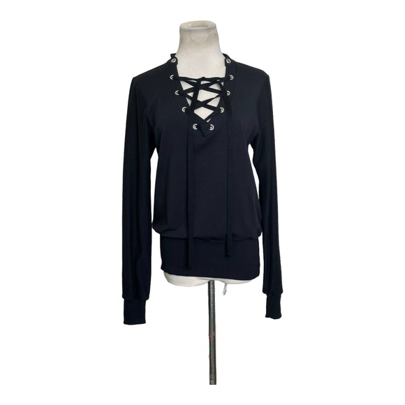 L'agence Black Josilyn Lace Up Sweatshirt size Small - Picture 8 of 12